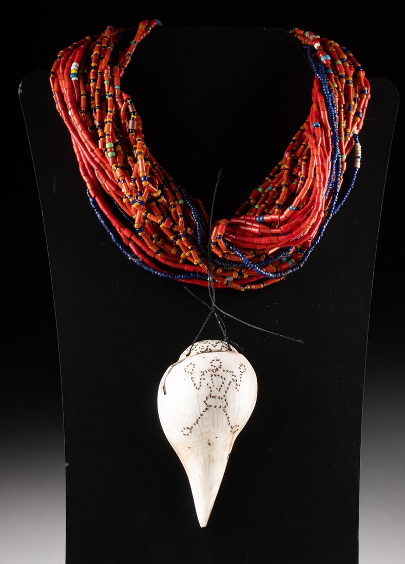 Naga Trade Bead Necklace w/ Carved Shell Pendant (1 of 4)