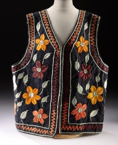 Persian Uzbek Suzani Embroidered Silk Vest