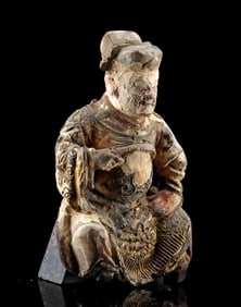 15th C. Chinese Ming Gilt Wood Figure of Deity Guan Yu