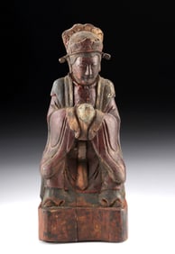 19th C. Chinese Qing Wood Ancestor Figure