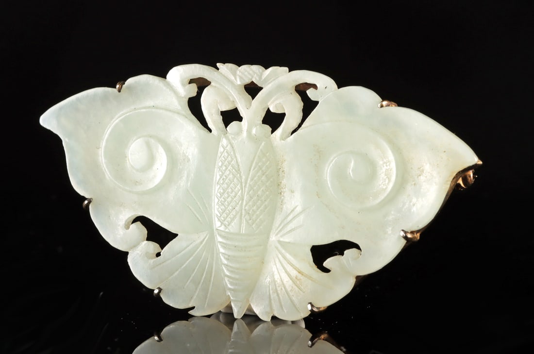 Fine 1930s Chinese White Jade & Silver Butterfly Brooch (1 of 3)