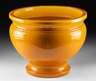 1890s Japanese Awaji Ware Yellow Jardiniere Vessel
