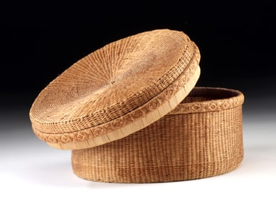 Asian Handwoven Lidded Bamboo Basket