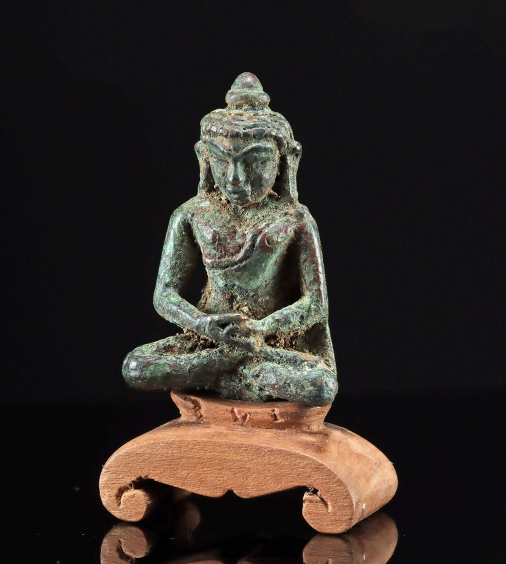 Burmese Ava Kingdom Miniature Brass Buddha Statue (1 of 3)