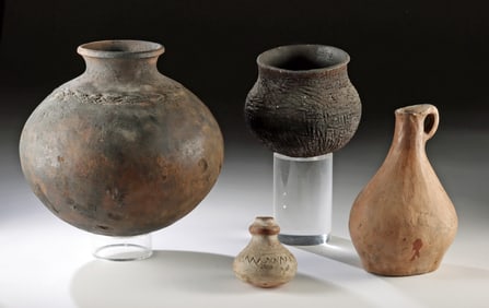 4 Southeast Asian & Chilean Mapuche Pottery Vessels
