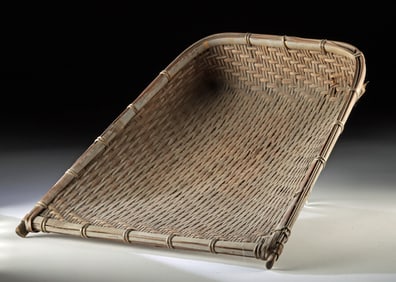 1950s Naga Bamboo & Cane Woven Winnowing Fan Basket