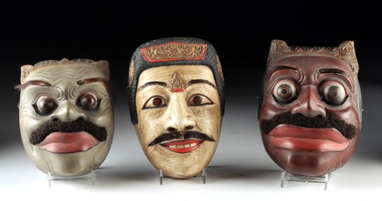 Three Balinese Wood Topeng Theatrical Masks