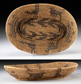 West African Coiled Grass Basket w/ Figural Motifs