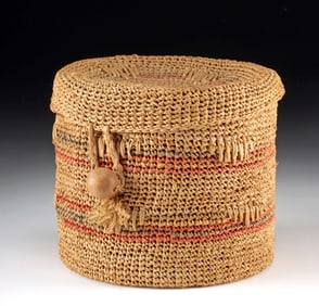 Vintage African Lidded Raffia Basket