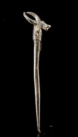 Lobi Brass Bull Hair Pin w/ Bush Cow Head Finial