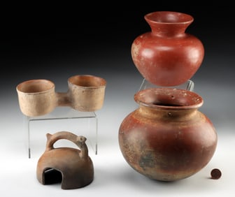 Three Colima Pottery Vessels + Incensario Lid