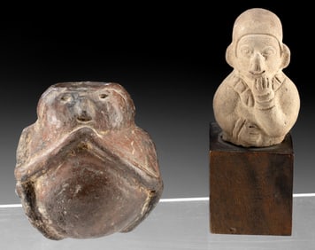 Jamacoaque Pottery Bust + Narino Figural Jar