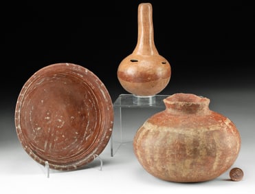 Two Nayarit Pottery Vessels & Pottery Rattle