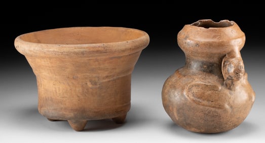 Pair of Maya Pottery Vessels - Quadruped & Monkey Jar