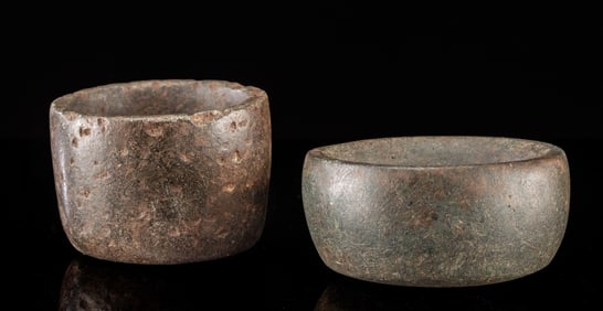 Two Miniature Pre-Columbian Stone Mortars or Paint Pots