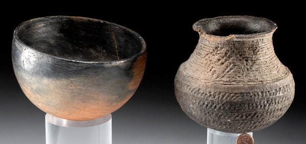 Two Pottery Vessels - Corrugated & Smooth