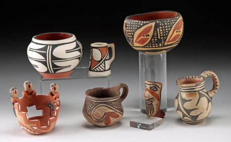7 Native American Pueblo Pottery Items, 3 Signed