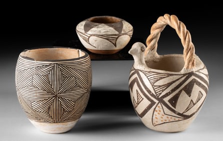 3 Acoma Pottery Vessels, Marie Z. Chino Fineline Jar