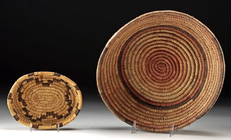 Two Native American Apache & Papago Coiled Baskets