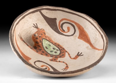 Zuni Polychrome Shallow Bowl w/ Spotted Frog in Relief