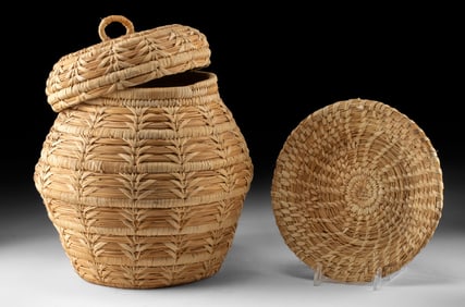 Tohono O'odham Papago Lidded Basket Jar & Tray