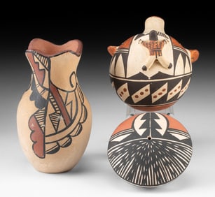 3 Acoma Pueblo Polychrome Vessels - Joyce Leno & Concho