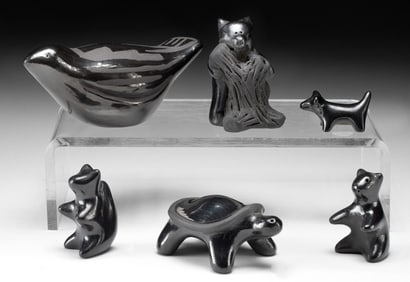 Six Santa Clara Pueblo Blackware Pottery Animals