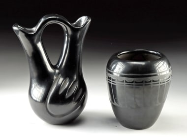 Two Native American Santa Clara Pottery Vessels
