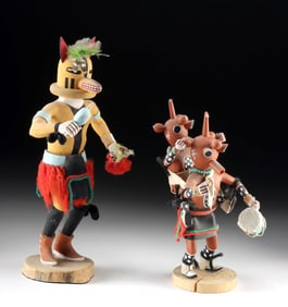 Hopi Wood Kachinas - 2 Mudheads + Fox