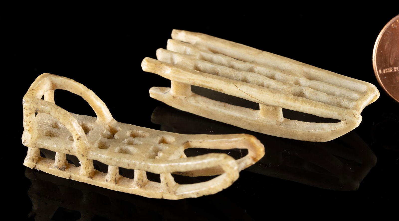 Native Alaskan Carved Walrus Ivory Sled Models (1 of 2)