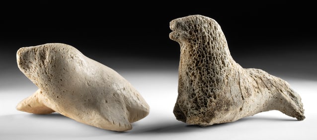 Two Inuit Whale Bone Carving of Seals