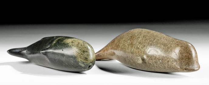 Inuit Soapstone Carvings - Beluga Whale + Narwhal