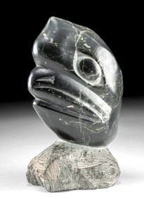 Inuit Soapstone Carving Abstract Head w/ Syllabics