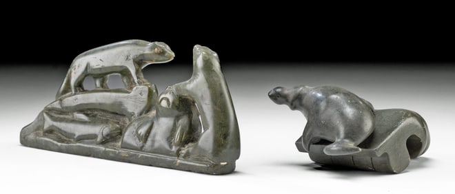 Pair of 20th C. Canadian Inuit Soapstone Carvings