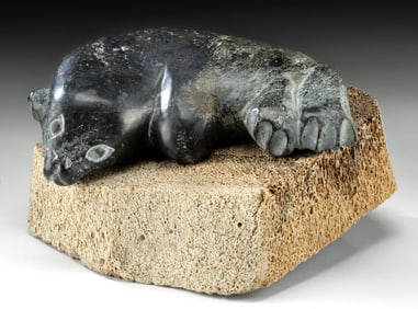 Inuit Soapstone Seal Carving by Charlie Inukpuk