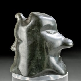 Canadian Inuit Soapstone Janiform Head Carving