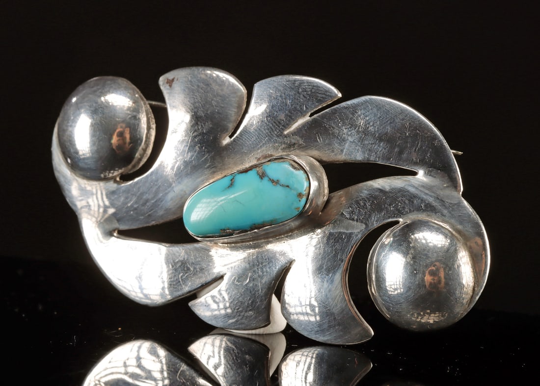 Southwestern Rivera Sterling Silver & Turquoise Brooch (1 of 3)
