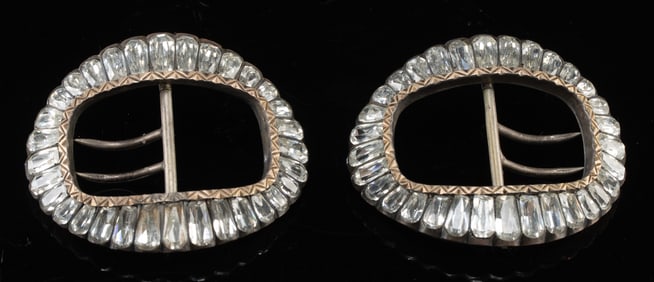 18th C. Georgian Era Silver & Paste Glass Shoe Buckles