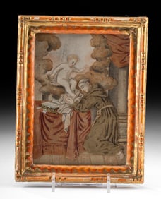 18th C. Italian Textile & Paper Collage - St. Anthony
