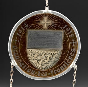 1918 French WWI Stained Glass Memorial Plaque