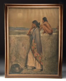 Print After E. Irving Couse "Twilight, Taos Pueblo"