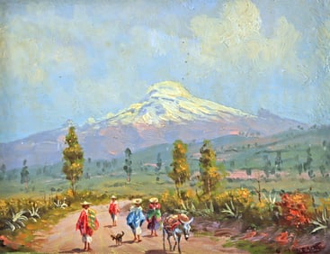 Miniature Oswaldo Moncayo Painting - Andean Landscape