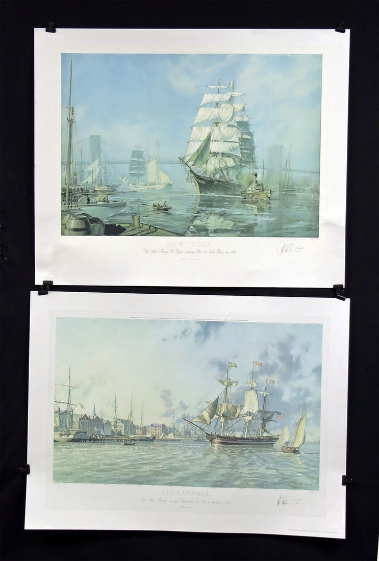 John Stobart Color Lithos - New York & Alexandria: **Originally Listed At $350** John Stobart (British, 1929-2023). "New York" (27 of 270) and "Alexandria" (21 of 750) color lithographs on paper, 1983 and 1976. Both are hand-signed and numbered in pen
