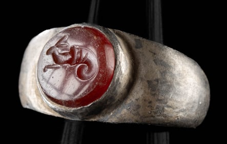 Roman Silver Ring with Carnelian Intaglio of Capricorn