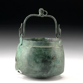 Roman Bronze Situla Vessel with Swan-Headed Handle