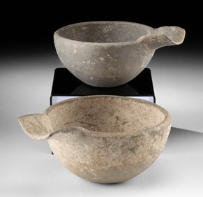 Two Ancient Amlash Pottery Spouted Libation Bowls