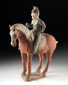 Chinese Tang Painted Terracotta Horse & Rider, TL'd