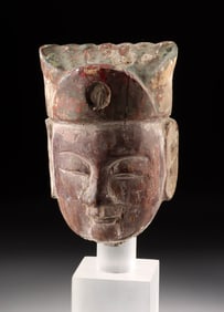 18th C. Chinese Qing Painted Wood Head of an Official