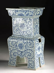 18th C. Chinese Qing Blue on White Pottery Censer
