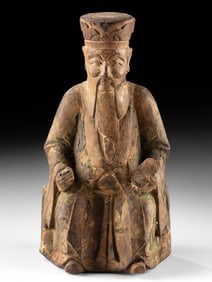18th C. Qing Wooden Figure of Caishen, God of Wealth